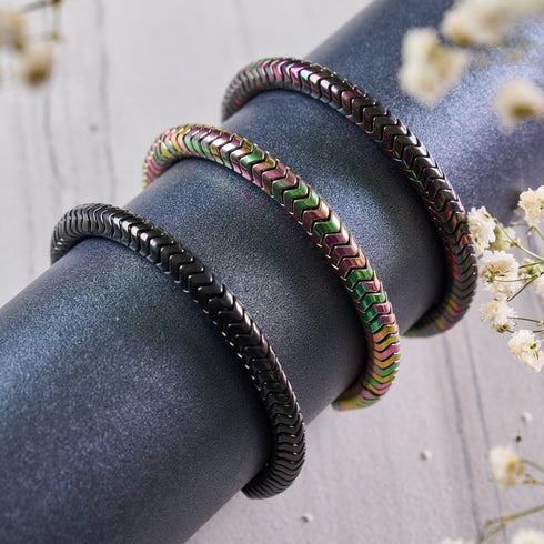 Serpentin | Regenbogenfinsternis Hämatit x Rotguss | Doppelwellenarmband