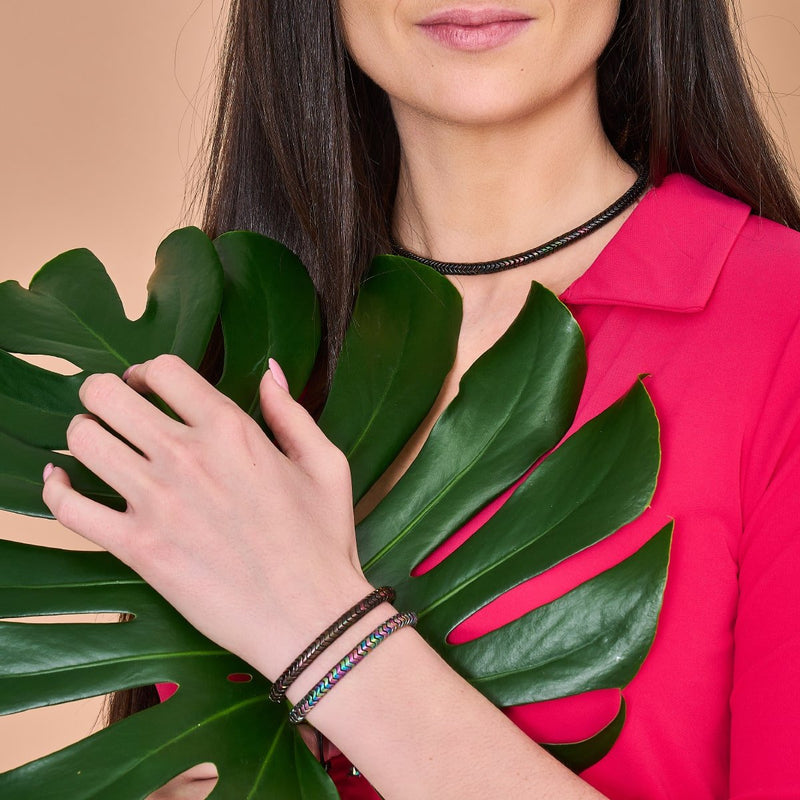 Serpentin | Regenbogenfinsternis Hämatit x Rotguss | Doppelwellen-Halskette