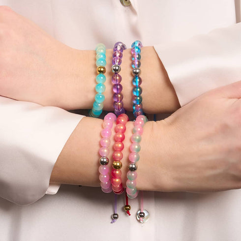 Lavendel-Sprudel | Schimmerndes Glas | Makramee-Armband 