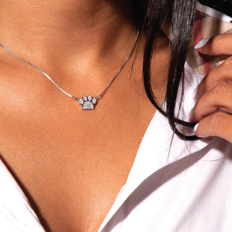 Pfote | 925 Sterling Silber | Halskette mit Kristall-Welpen-Print und Unendlichkeitsverschluss 
