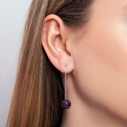 Amethyst | 925er Sterlingsilber | Edelstein-Ketten-Tropfen-Einfädler-Ohrringe