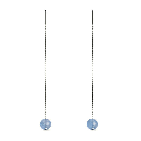 Aquamarin | 925er Sterlingsilber | Edelsteinketten-Tropfenfädler-Ohrringe