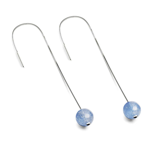 Aquamarin | 925er Sterlingsilber | Edelsteinketten-Tropfenfädler-Ohrringe
