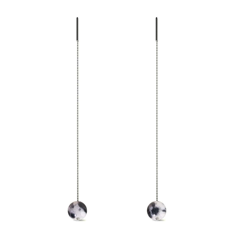 Dalmatiner-Jade | 925er Sterlingsilber | Tropfen-Ohrringe mit Edelsteinkette