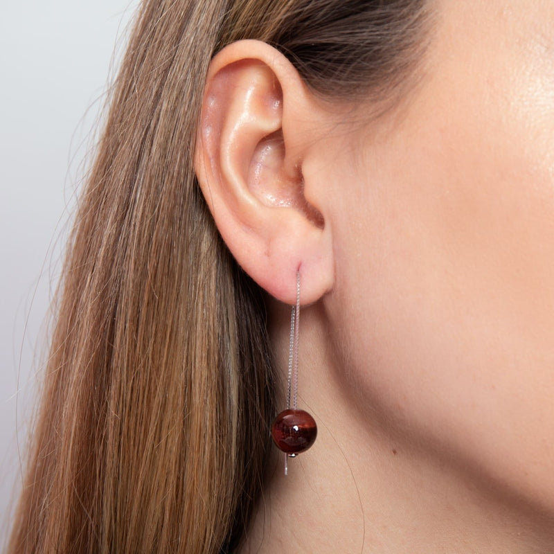Rotes Tigerauge | 925er Sterlingsilber | Edelstein-Ketten-Tropfen-Einfädler-Ohrringe