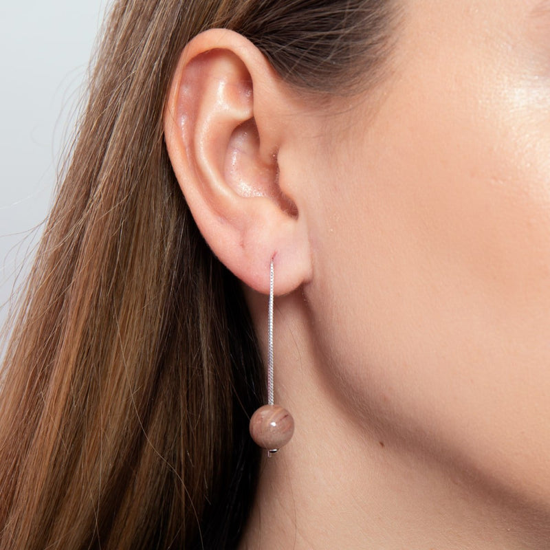 Rhodonit | 925er Sterlingsilber | Edelsteinketten-Tropfenfädler-Ohrringe