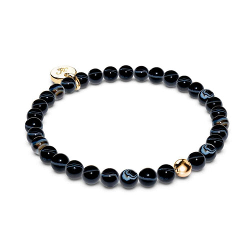 Schwarzer Linienachat | 925er Sterlinggold Vermeil | Heilsteinperlenarmband 