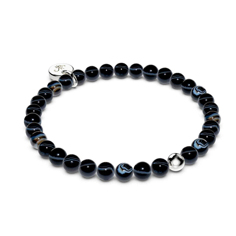 Schwarzer Linienachat | 925er Sterlingsilber | Heilsteinperlenarmband 