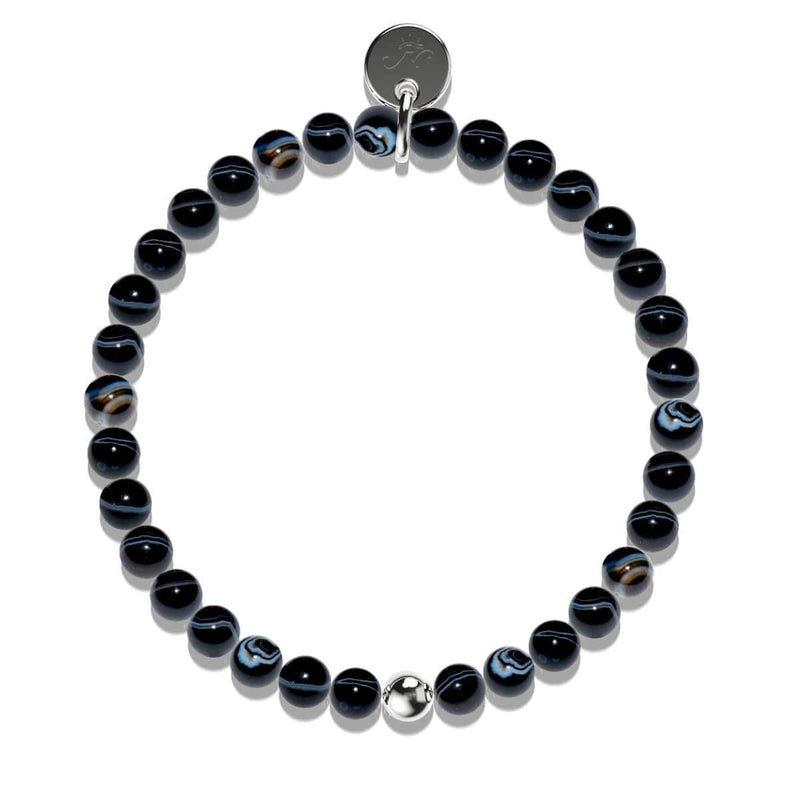 Schwarzer Linienachat | 925er Sterlingsilber | Heilsteinperlenarmband 