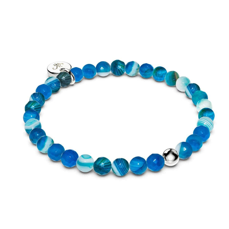 Blauer Linien-Achat | 925er Sterlingsilber | Heilendes Edelsteinperlenarmband 