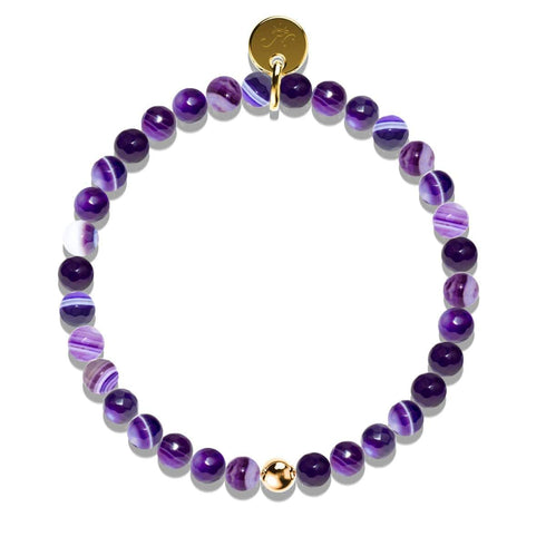 Lila Linien-Achat | 925er Sterling-Gold-Vermeil | Heilendes Edelstein-Perlenarmband 