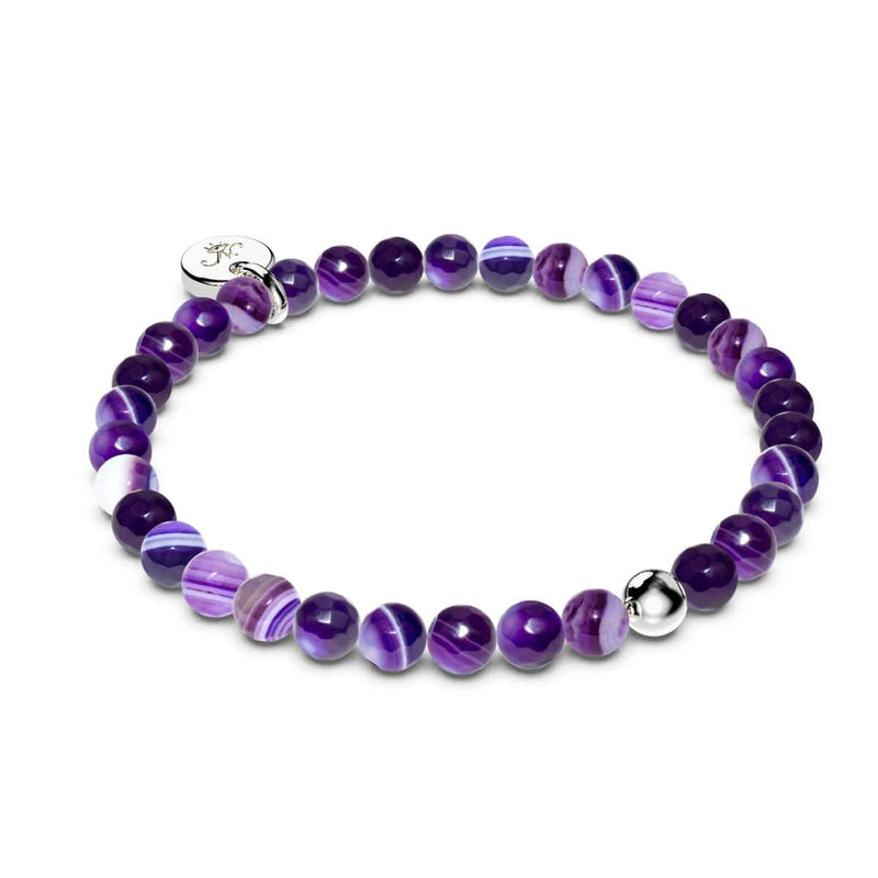 Lila Linien-Achat | 925er Sterlingsilber | Heilstein-Perlenarmband 