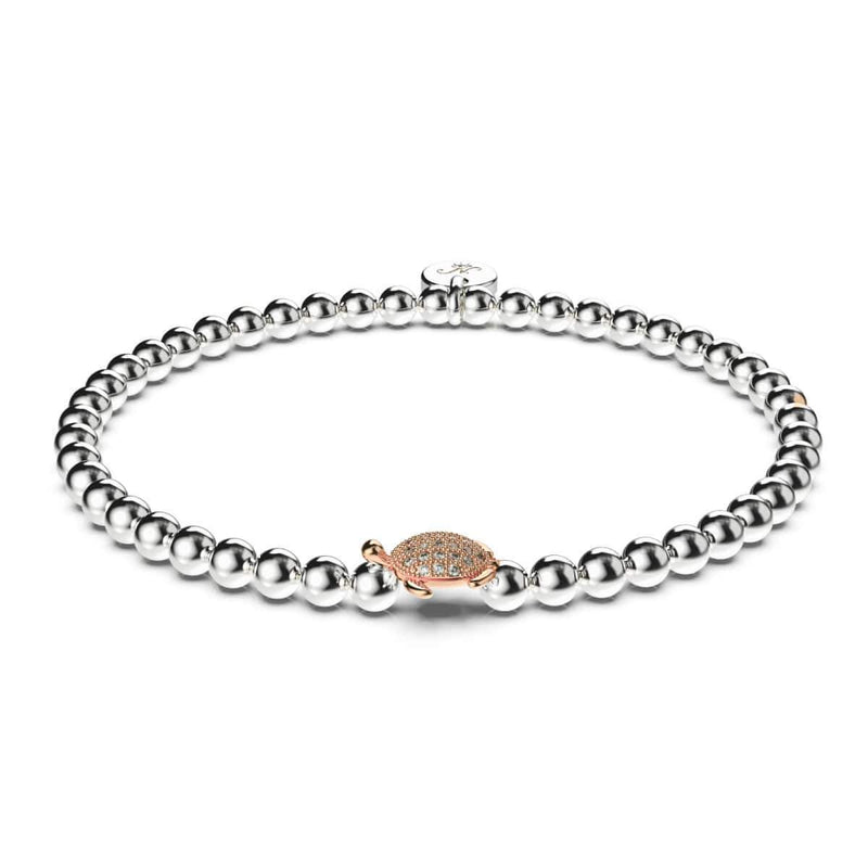 Tortuga | 925 Sterling Silber Weiß &amp; Roségold Vermeil | CZ Diamant Meeresschildkröten Armband 