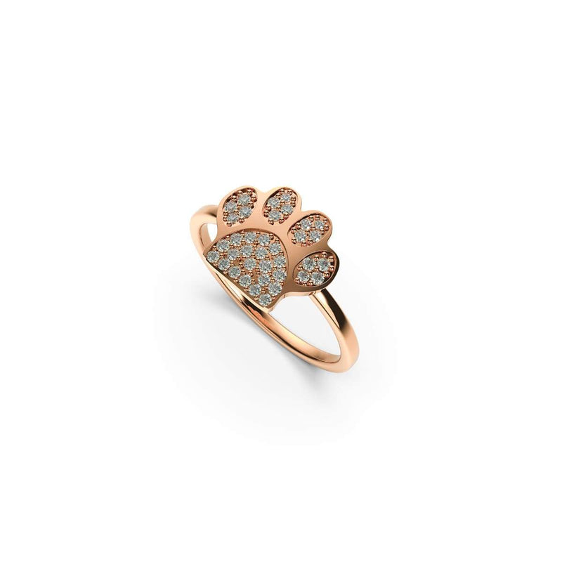 Pfote | Roségold Vermeil | CZ Diamant-Ring mit Welpen-Print