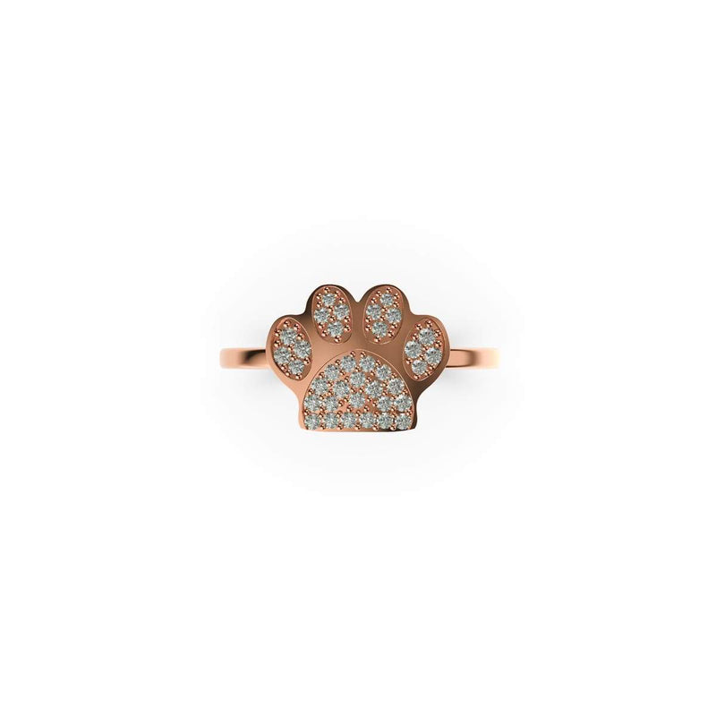 Pfote | Roségold Vermeil | CZ Diamant-Ring mit Welpen-Print