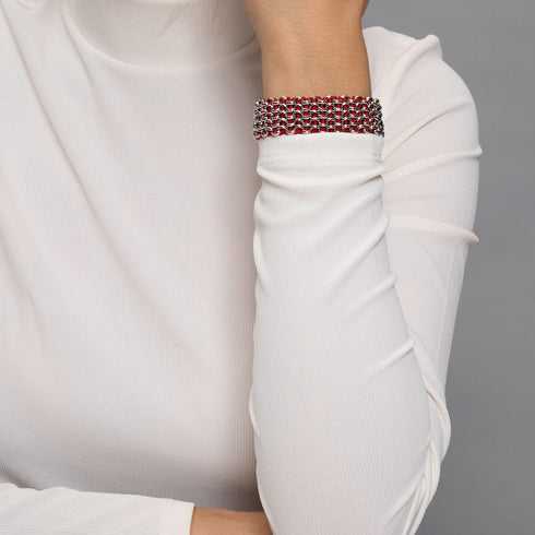 Rote Panda-Glieder | Deluxe Kismet Armband | Rot x Silber