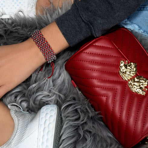 Rote Panda-Glieder | Deluxe Kismet Armband | Rot x Silber