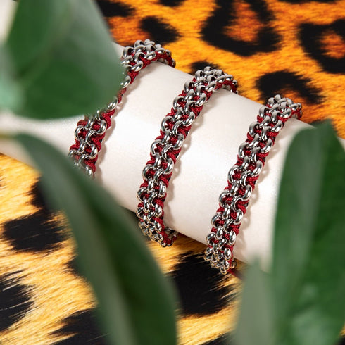 Rotfuchs-Glieder | Mini-Kismet-Armband | Burgunderrot x Silber