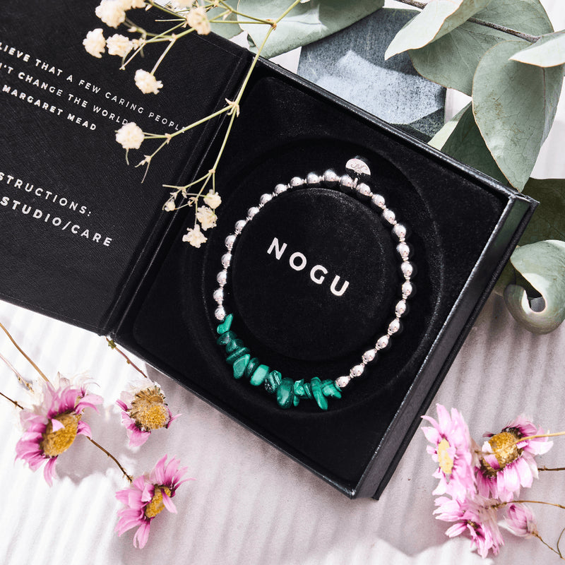 Malachit | Silber | Armband aus ungeschliffenem Edelstein 