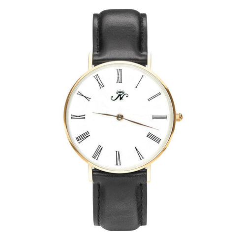 Lansdowne – Goldene Uhr mit schwarzem Leder
