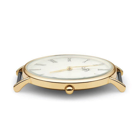 Lansdowne – Goldene Uhr mit schwarzem Leder