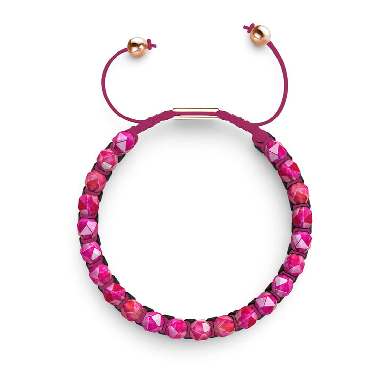 Magentaquarz &amp; Schwarzer Achat | Roségold | Doppeltes Geom-Armband