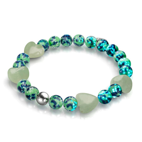 Blaue Minze | Firefly Glass x Murano Glas Herzen Armband 