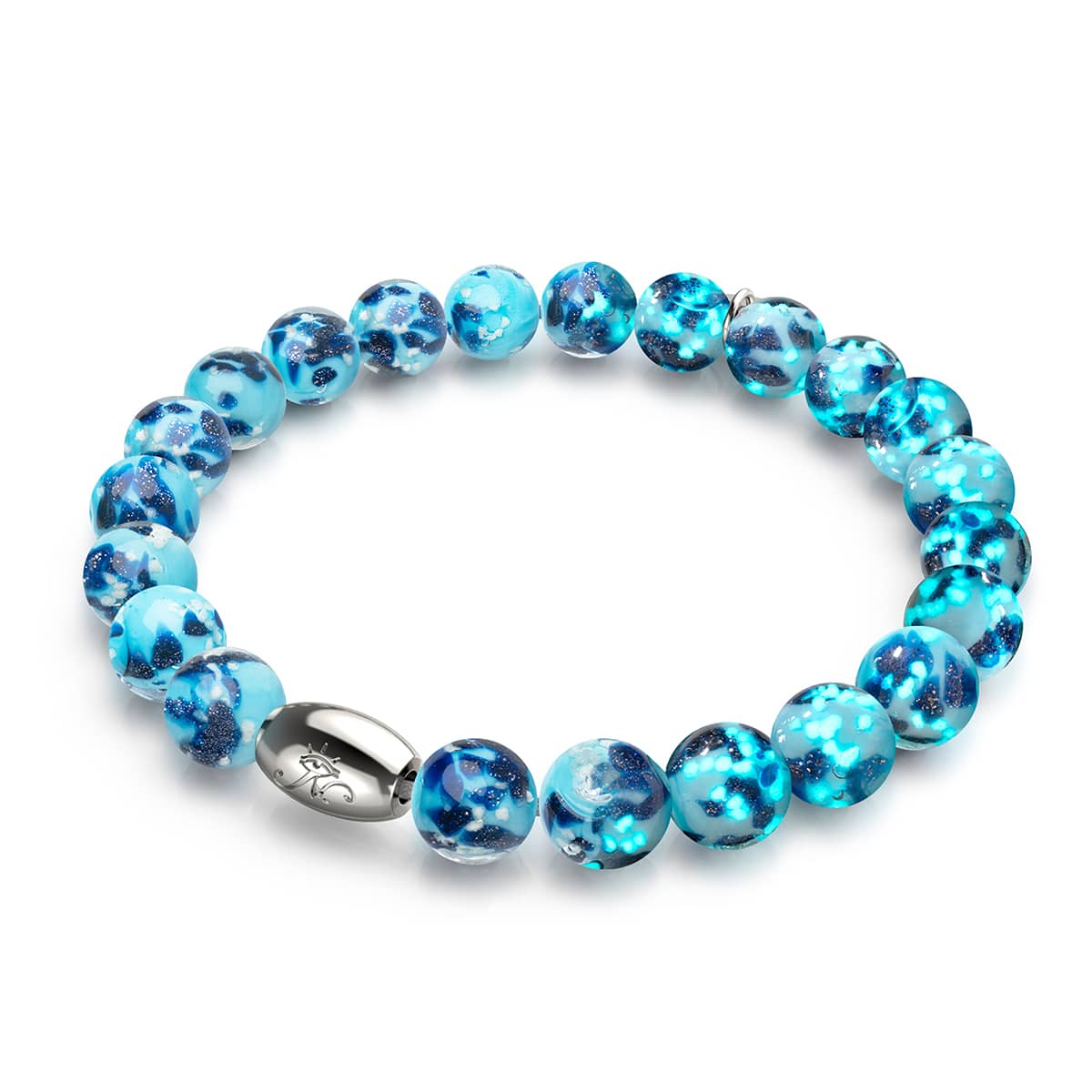 Blaue Gischt | 925 Sterling Silber | Glühwürmchen-Glasarmband