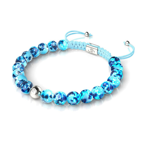 Blaue Gischt | Silber | Glühwürmchen-Glas-Makramee-Armband