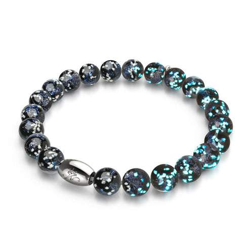 Pechschwarz | 925 Sterling Silber | Glühwürmchen-Glasarmband