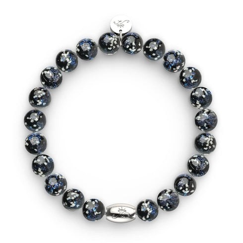 Pechschwarz | 925 Sterling Silber | Glühwürmchen-Glasarmband