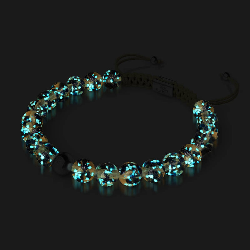 Sandsteinflamme | Silber | Glühwürmchen-Glas-Makramee-Armband