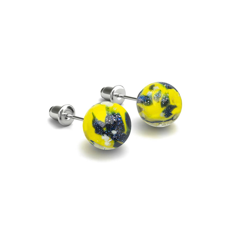 Blauer Limoncello | 925er Sterlingsilber | Glühwürmchen-Glas-Ohrstecker 