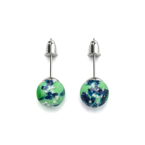 Blaue Minze | 925er Sterlingsilber | Glühwürmchen-Glas-Ohrstecker 