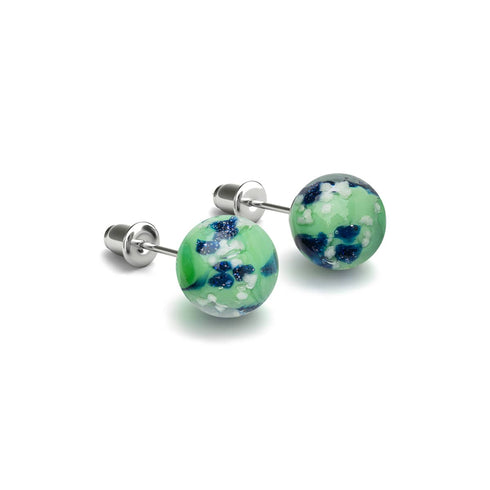 Blaue Minze | 925er Sterlingsilber | Glühwürmchen-Glas-Ohrstecker 