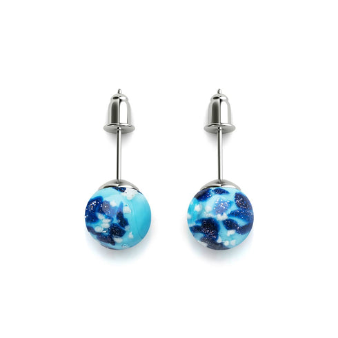 Blaue Gischt | 925er Sterlingsilber | Glühwürmchen-Ohrstecker aus Glas 