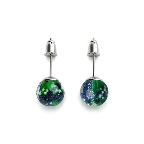 Blaues Kleeblatt | 925er Sterlingsilber | Glühwürmchen-Glas-Ohrstecker