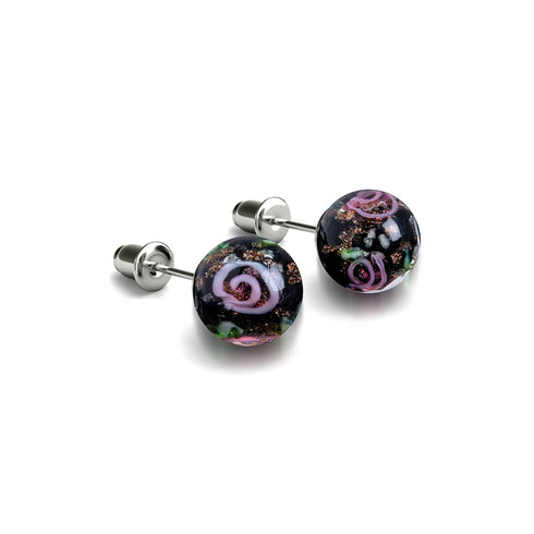 Verzauberte Rose | 925er Sterlingsilber | Glühwürmchen-Glas-Ohrstecker 