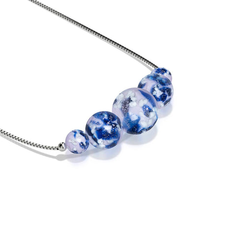 Blaue Iris | 925er Sterlingsilber | Glühwürmchen-Glas-Halskette mit Unendlichkeitsverschluss