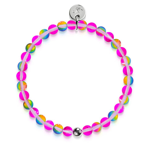 Rosa Kosmos | Silber | Galaxie Glasperlenarmband