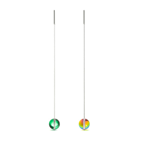 Smaragdmond | 925er Sterlingsilber | Galaxie-Glasketten-Tropfenfädler-Ohrringe 