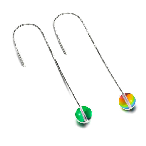 Smaragdmond | 925er Sterlingsilber | Galaxie-Glasketten-Tropfenfädler-Ohrringe 