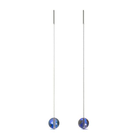 Mondflut | 925er Sterlingsilber | Galaxie-Glasketten-Tropfenfädler-Ohrringe 