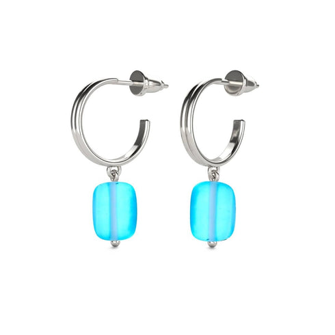 Aquamarin | 925er Sterlingsilber | Meerjungfrau-Glaskiesel-Huggie-Ohrringe 