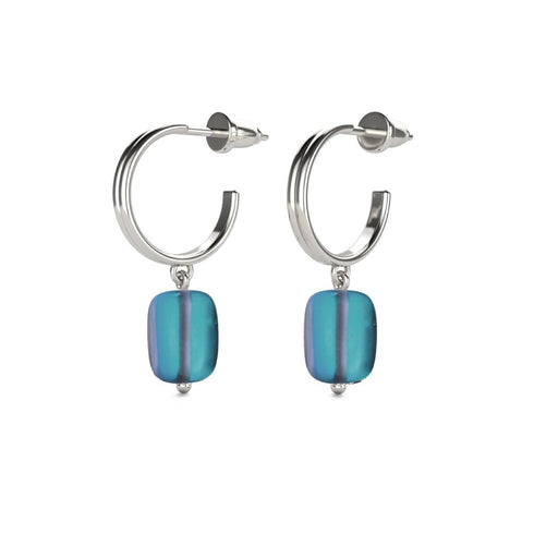 Grau | 925 Sterling Silber | Meerjungfrau Glaskiesel-Huggie-Ohrringe 