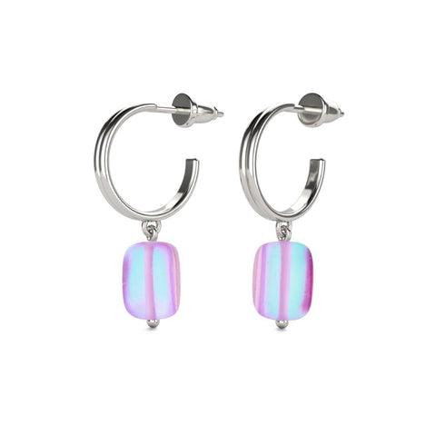 Lavendel | 925 Sterling Silber | Meerjungfrau Glaskiesel-Huggie-Ohrringe 