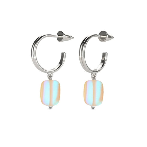 Pfirsich | 925 Sterling Silber | Meerjungfrau Glaskiesel-Huggie-Ohrringe 