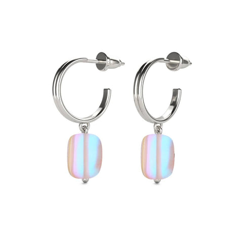 Regenbogenweiß | 925 Sterling Silber | Meerjungfrau Glaskiesel-Huggie-Ohrringe 
