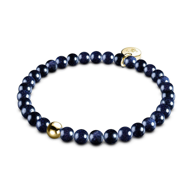 Blauer Sandstein | 925er Sterlinggold Vermeil | Heilsteinperlenarmband 